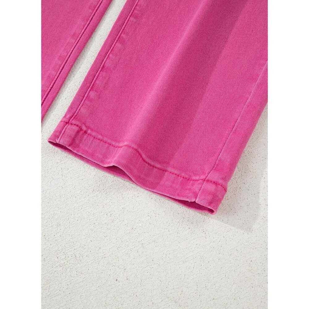 Women's Hot Pink High Waisted Straight Leg Stretchy Trendy Loose Denim Pants - Picture 6 of 6